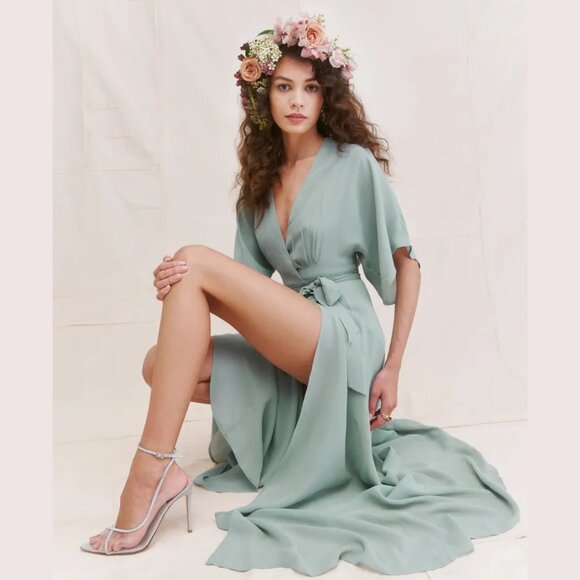 NWOT Reformation Winslow Dress in Celadon Blue Green Maxi Wrap 